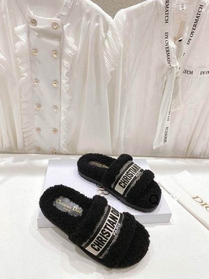 Plush Logo Detail Cozy Slides - women's shoes, detail view 4 | LUXIUM MARKET