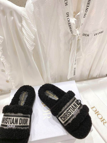 Plush Logo Detail Cozy Slides - women's shoes, detail view 3 | LUXIUM MARKET