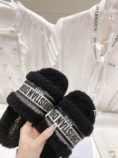 Plush Logo Detail Cozy Slides - women's shoes, detail view 2 | LUXIUM MARKET