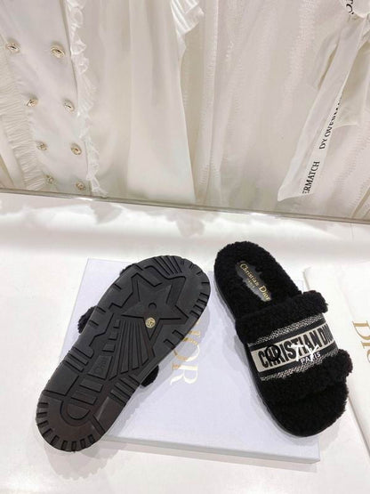 Plush Logo Detail Cozy Slides - women's shoes, detail view 5 | LUXIUM MARKET