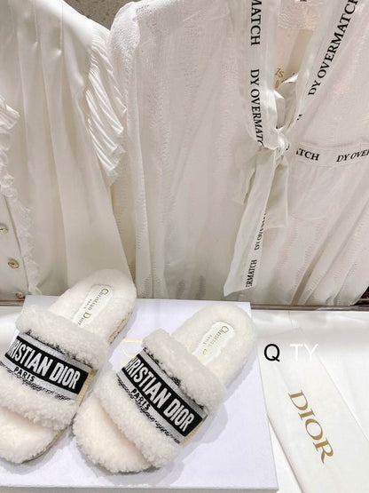 Ivory Plush Cozy Slides - women's shoes, detail view 4 | LUXIUM MARKET