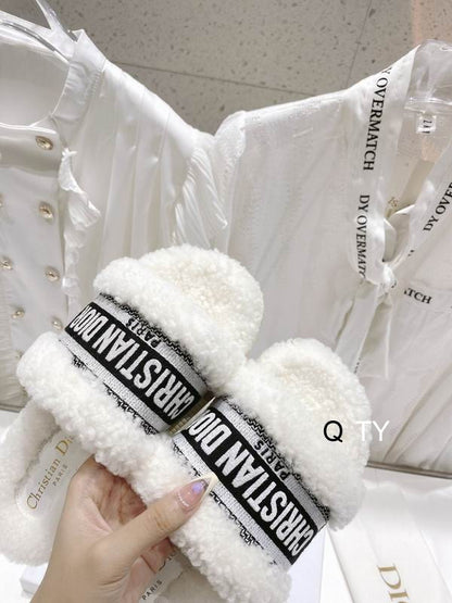 Ivory Plush Cozy Slides - women's shoes, detail view 2 | LUXIUM MARKET
