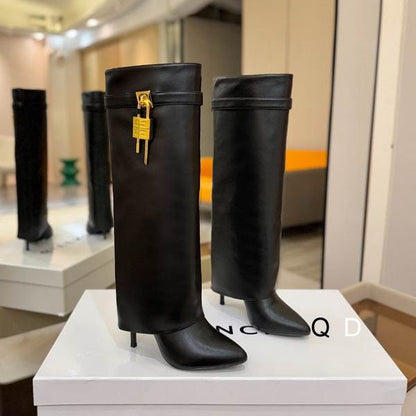 Knee-High Boots Gold Lock - women's shoes | LUXIUM MARKET