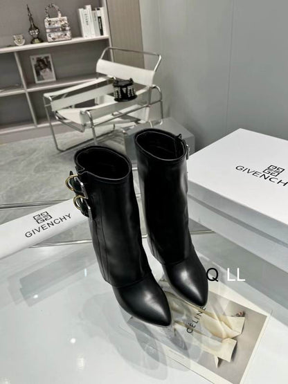 Sculpted Buckle Mid-Calf Boots - shoes, detail view 2 | LUXIUM MARKET