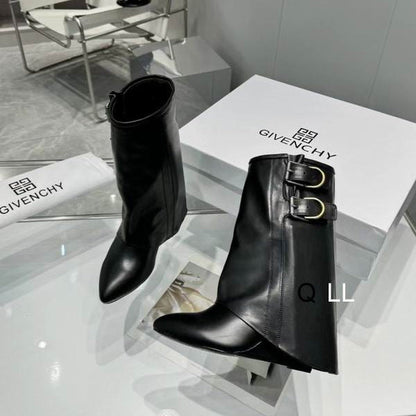 Sculpted Buckle Mid-Calf Boots - shoes | LUXIUM MARKET