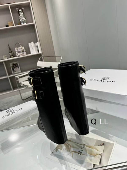 Sculpted Buckle Mid-Calf Boots - shoes, detail view 3 | LUXIUM MARKET