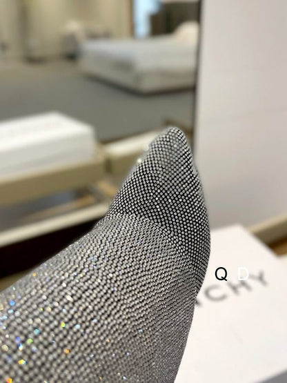 Knee-High Crystal Embellished Boots - women's shoes, detail view 4 | LUXIUM MARKET