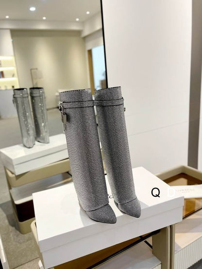 Knee-High Crystal Embellished Boots - women's shoes, detail view 2 | LUXIUM MARKET