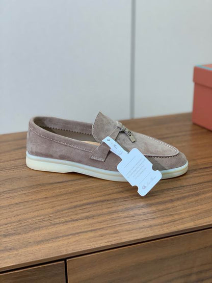 Beige Suede Loafers - women's shoes, detail view 2 | LUXIUM MARKET