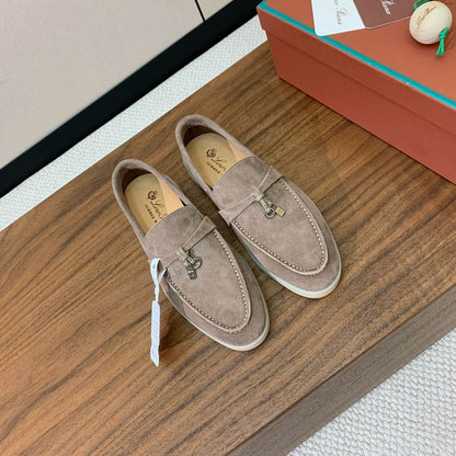 Beige Suede Loafers - women's shoes, detail view 3 | LUXIUM MARKET