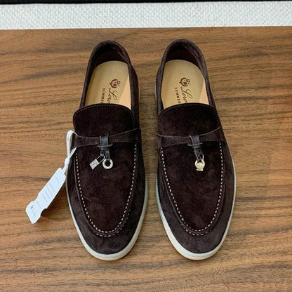 Chocolate Brown Suede Loafers - shoes, detail view 2 | LUXIUM MARKET