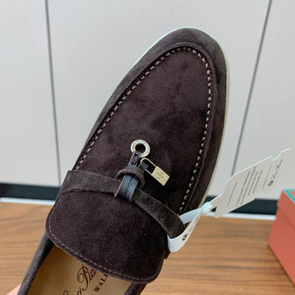 Chocolate Brown Suede Loafers - shoes, detail view 4 | LUXIUM MARKET