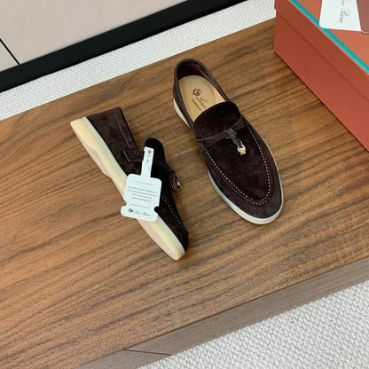Chocolate Brown Suede Loafers - shoes, detail view 5 | LUXIUM MARKET