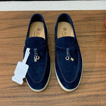 Navy Suede Loafers - women's shoes | LUXIUM MARKET