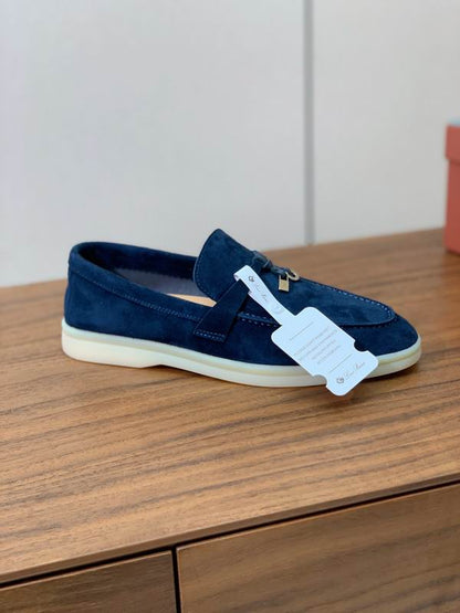 Navy Suede Loafers - women's shoes, detail view 2 | LUXIUM MARKET