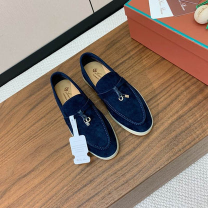 Navy Suede Loafers - women's shoes, detail view 3 | LUXIUM MARKET