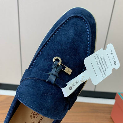 Navy Suede Loafers - women's shoes, detail view 4 | LUXIUM MARKET