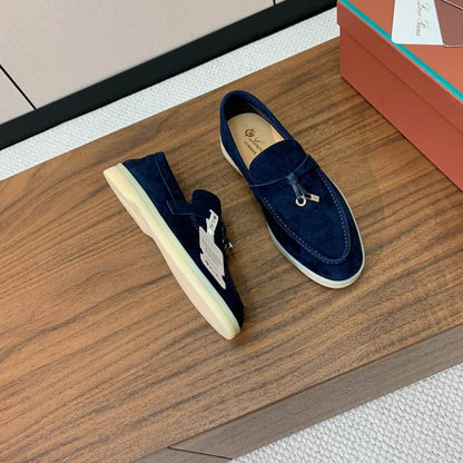 Navy Suede Loafers - women's shoes, detail view 5 | LUXIUM MARKET