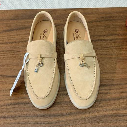 Cream Suede Loafers - shoes, detail view 2 | LUXIUM MARKET