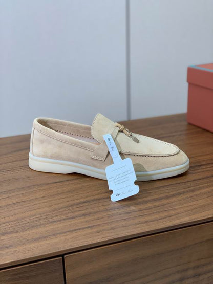Cream Suede Loafers - shoes, detail view 3 | LUXIUM MARKET