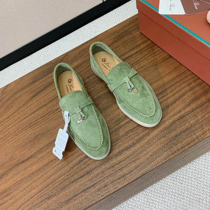 Pistachio Green Suede Loafers - shoes, detail view 4 | LUXIUM MARKET