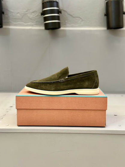 Olive Suede Slip-On Loafers - men's shoes, detail view 2 | LUXIUM MARKET