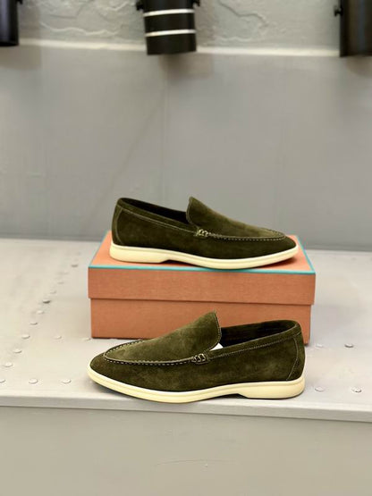 Olive Suede Slip-On Loafers - men's shoes, detail view 3 | LUXIUM MARKET