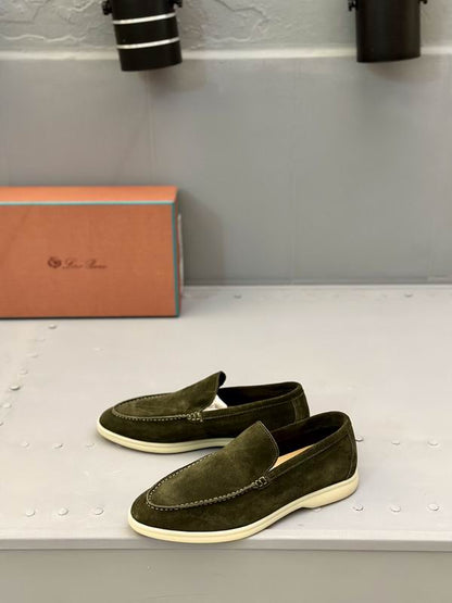 Olive Suede Slip-On Loafers - men's shoes, detail view 4 | LUXIUM MARKET