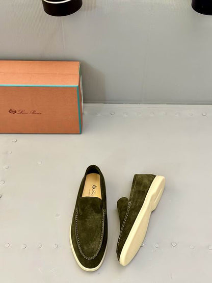Olive Suede Slip-On Loafers - men's shoes, detail view 6 | LUXIUM MARKET