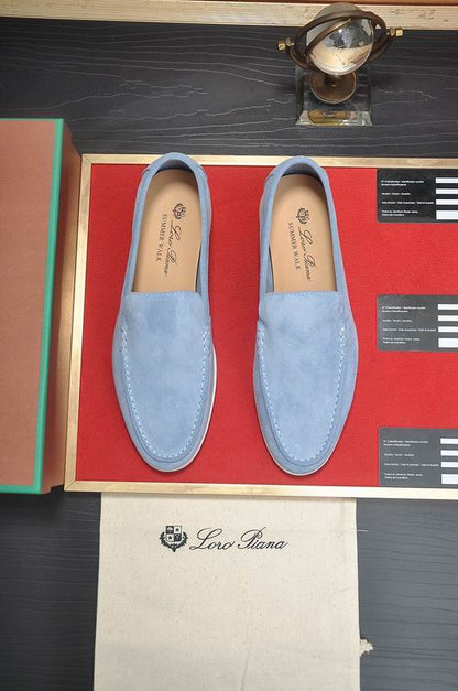 Blue Suede Slip-On Loafers - men's shoes, detail view 2 | LUXIUM MARKET