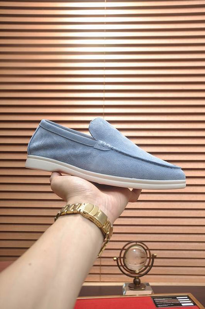 Blue Suede Slip-On Loafers - men's shoes, detail view 8 | LUXIUM MARKET