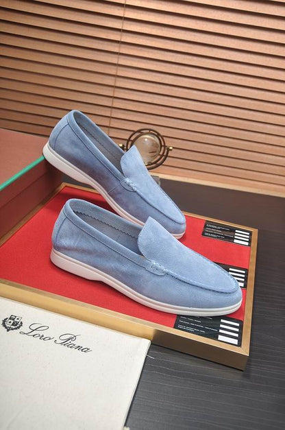 Blue Suede Slip-On Loafers - men's shoes, detail view 3 | LUXIUM MARKET