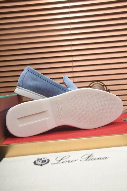 Blue Suede Slip-On Loafers - men's shoes, detail view 6 | LUXIUM MARKET