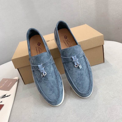 Blue Suede Penny Loafers - men's shoes, detail view 5 | LUXIUM MARKET