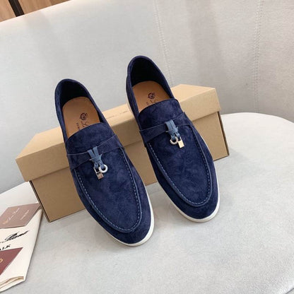 Dark Blue Suede Penny Loafers - men's shoes, detail view 4 | LUXIUM MARKET