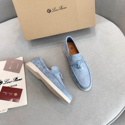Light Blue Suede Penny Loafers - men's shoes, detail view 3 | LUXIUM MARKET