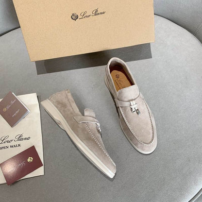 Light Beige Suede Penny Loafers - men's shoes, detail view 2 | LUXIUM MARKET