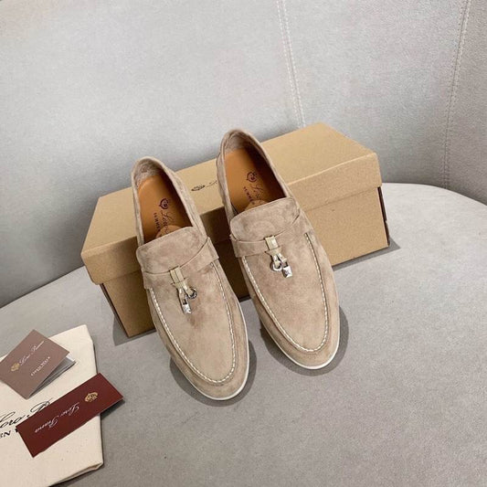 Beige Suede Penny Loafers