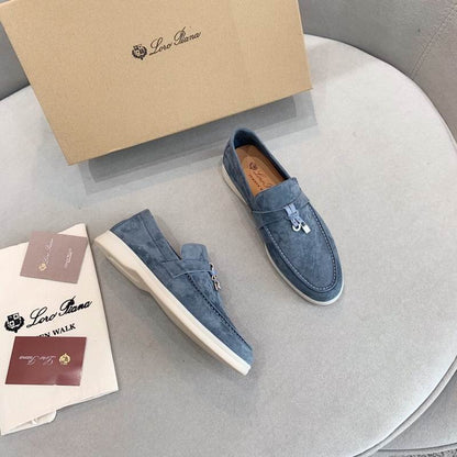 Blue Suede Penny Loafers - men's shoes, detail view 3 | LUXIUM MARKET