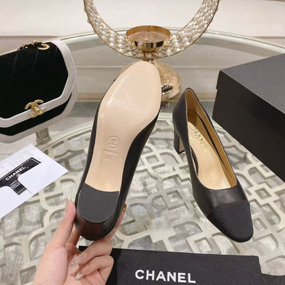 Classic Black Cap Toe Heels - women's shoes, detail view 2 | LUXIUM MARKET