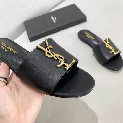 Signature Gold Accent Comfort Slides - women's shoes, detail view 2 | LUXIUM MARKET