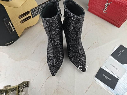 Glitter Sculpted Heel Ankle Boots - women's shoes, detail view 3 | LUXIUM MARKET