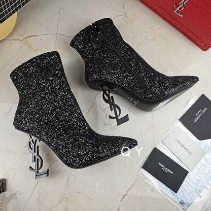 Glitter Sculpted Heel Ankle Boots - women's shoes | LUXIUM MARKET