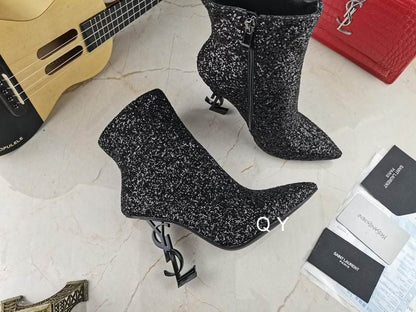 Glitter Sculpted Heel Ankle Boots - women's shoes, detail view 4 | LUXIUM MARKET
