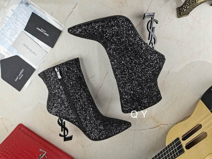 Glitter Sculpted Heel Ankle Boots - women's shoes, detail view 5 | LUXIUM MARKET