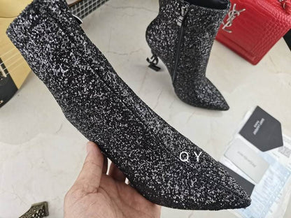 Glitter Sculpted Heel Ankle Boots - women's shoes, detail view 7 | LUXIUM MARKET