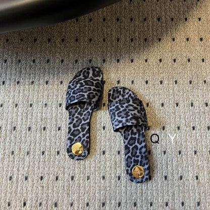Grey Leopard Flat Slide Sandals - women's shoes | LUXIUM MARKET