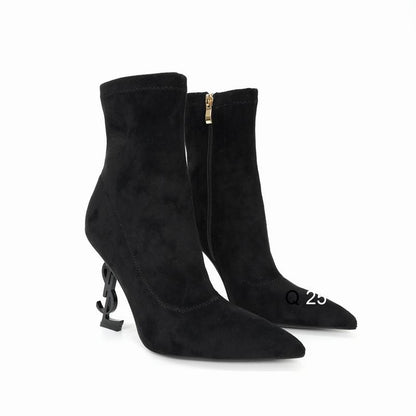 Pointed-Toe Ankle Boots with Sculpted Heel - women's shoes, detail view 2 | LUXIUM MARKET