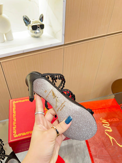 Cleo Crystal Strap Sandals - shoes, detail view 2 | LUXIUM MARKET