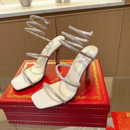 White Cleo Crystal Strap Sandals - women's shoes | LUXIUM MARKET